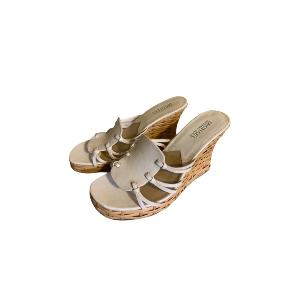 MICHAEL Michael Kors White Leather and Tan Wicker Wedges - Women’s Size 8